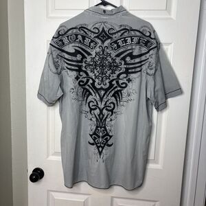 Roar 3XL Button Front Shirt Tribal Embroidered Graphic Western Style Black Gray